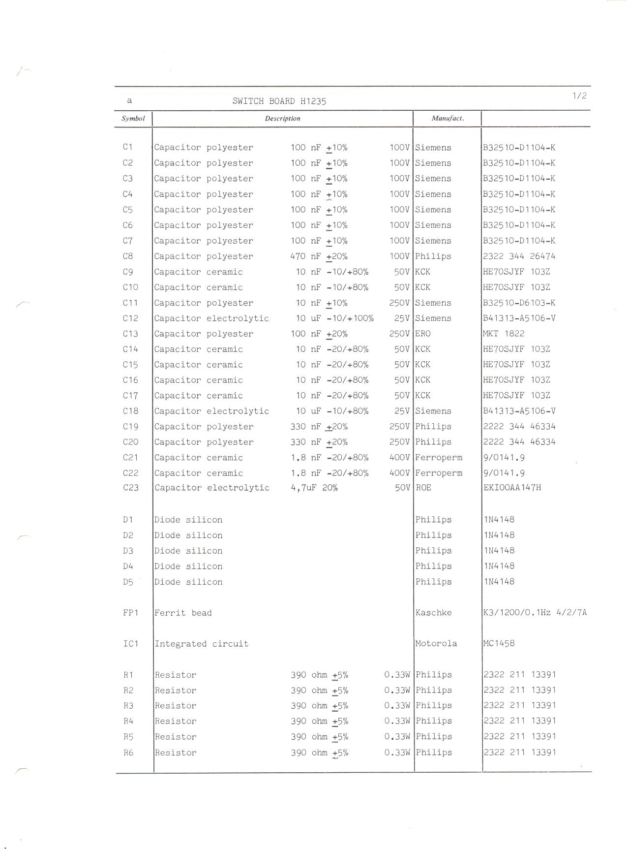 Parts list H1235 page 1